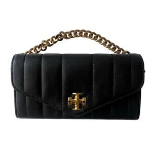 Tory Burch Kira Quilted Convertible Envelope Wallet Clutch Bag Black Gold Chain